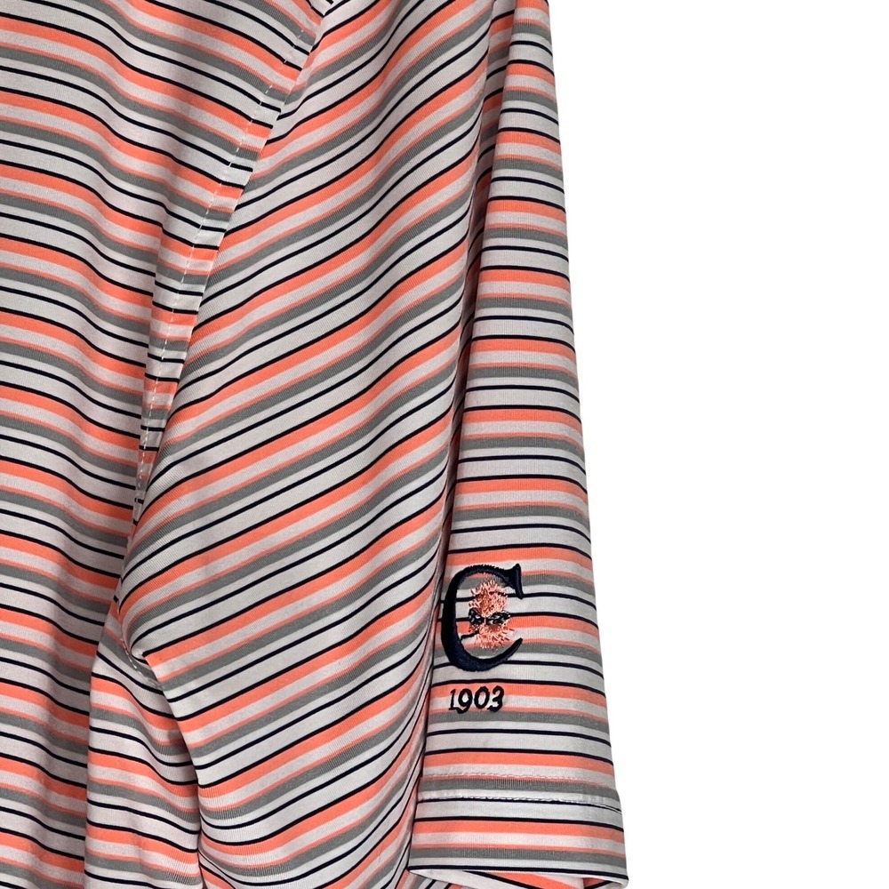 Straight Down Performance Golf Polo Shirt Mens Large Orange Gray Striped C 1903 - Picture 2 of 9